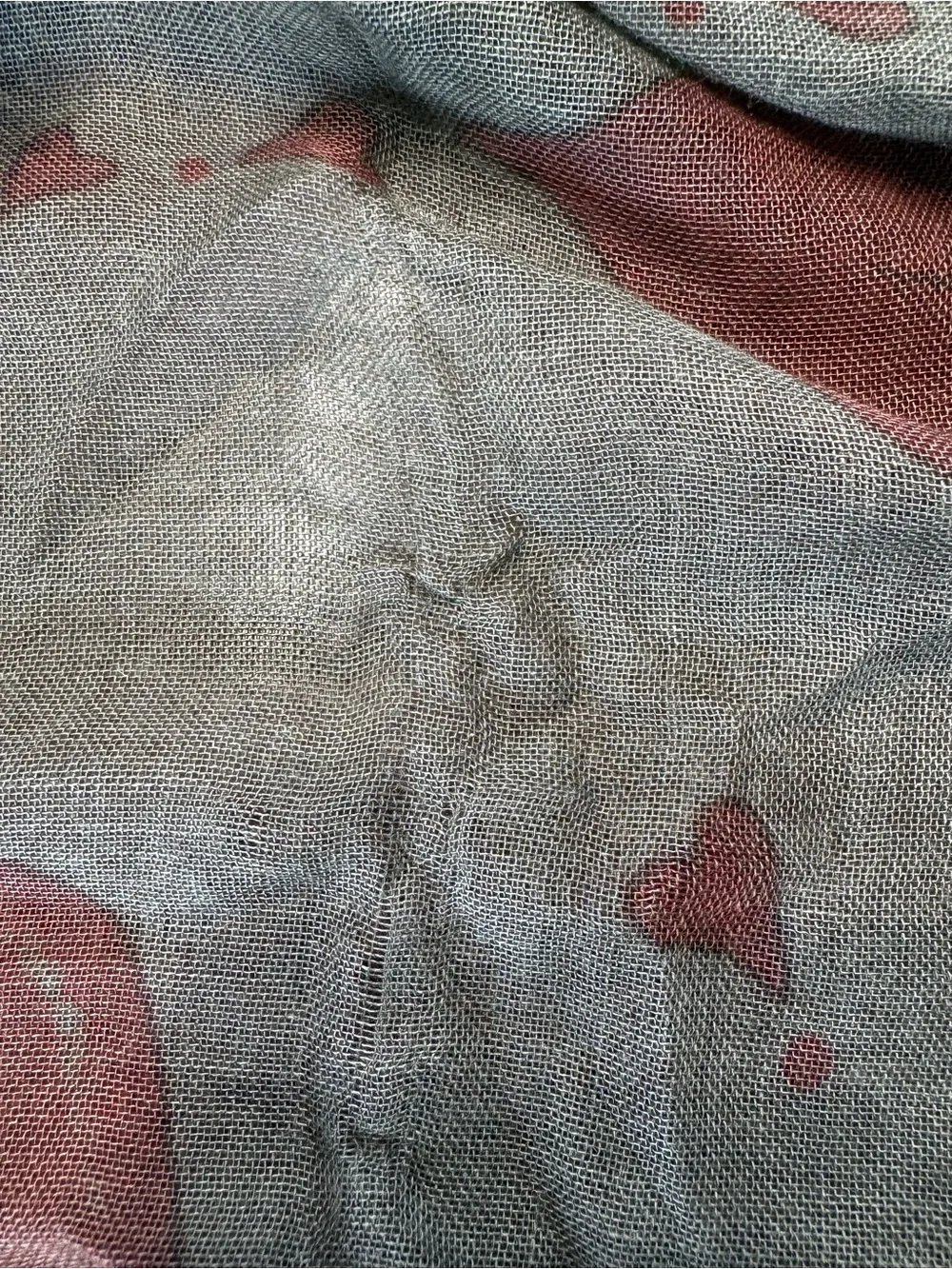 Taupe Scarf with Red Heart Motif - Women's Lightweight Wrap